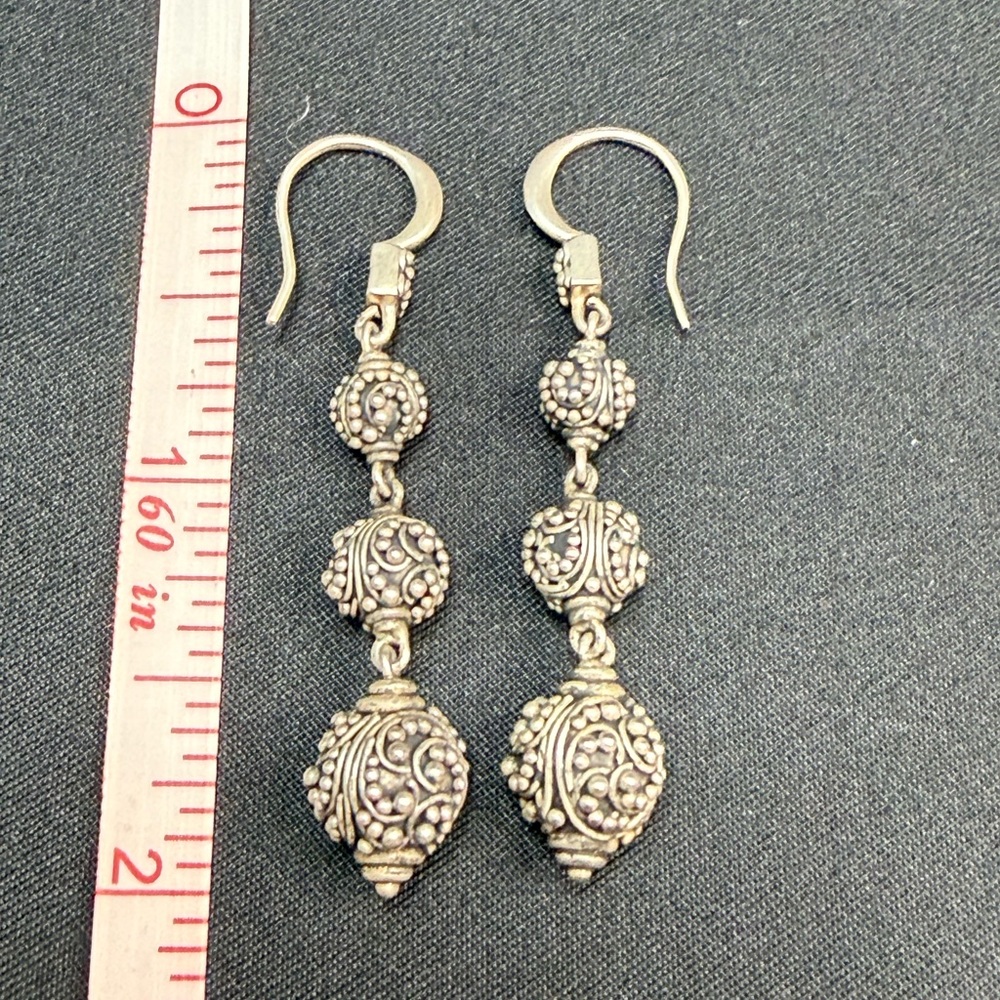 Lois Hill Sterling Silver Hook Earring Bali Paisley Granulated Graduated Bead